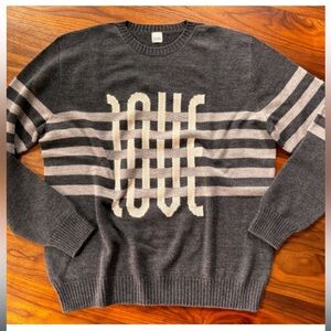 Jedd Pullover Love Sweater Crew neck Gray White Merino Wool Small Graphic Artist